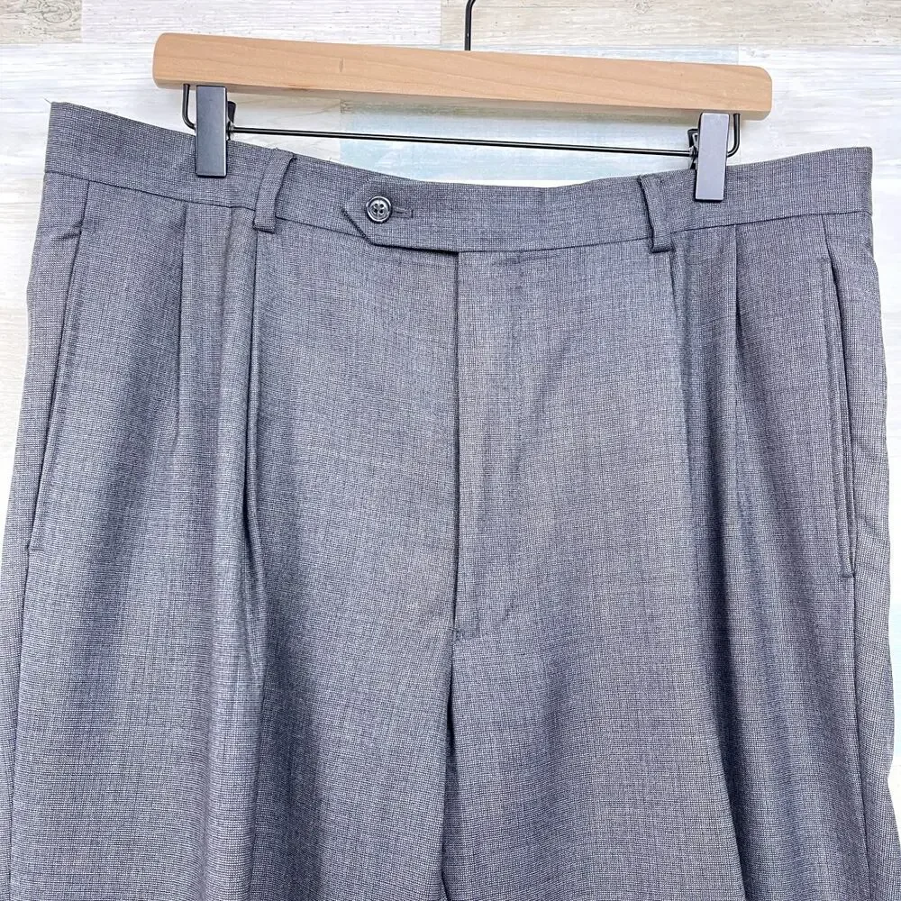 Jos A Bank Wool Nailhead Suit Gray Mens Two Button 41L Jacket 35L Pleated Pants